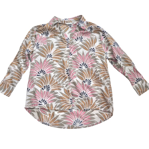 Caffe Marrakesh Tops - CAFFE‎ MARRAKESH Pink Yellow Botanical Fan Print 100% Cotton Tunic Top Sz M Boho